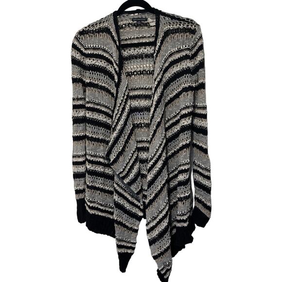 American Eagle Cardigan Sweater Women's S Crochet Open Front Black White Stripes - Picture 1 of 8